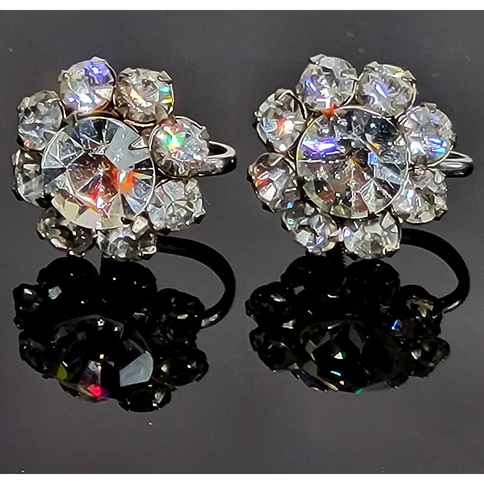 Crystal Mcm Regency Brilliance Screw Back Earrings Prong Set Silver Tone Vtg Vgc